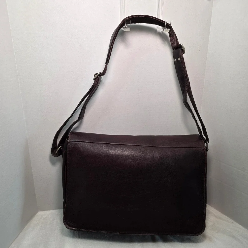 Piel Leather Messenger Bag Dark Brown Crossbody Flap Laptop Bag Made in Colombia